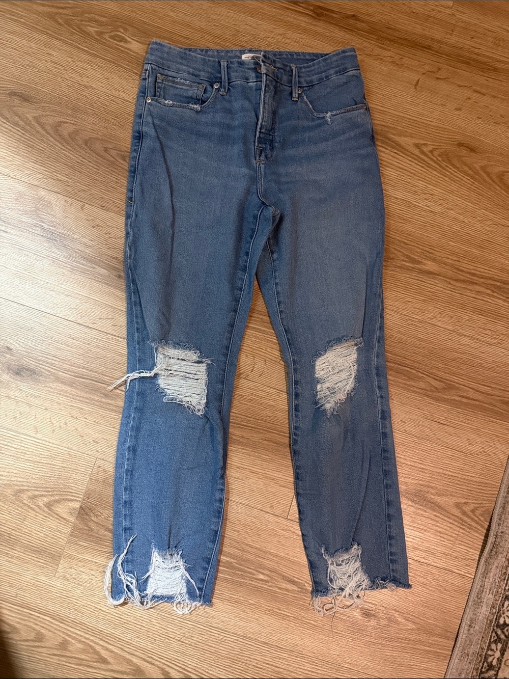 Good American Distressed Blue Boyfriend Jeans